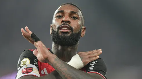 Gerson jogador do Flamengo comemora seu gol durante partida contra o Vasco no estadio Maracana pelo campeonato Brasileiro A 2024.