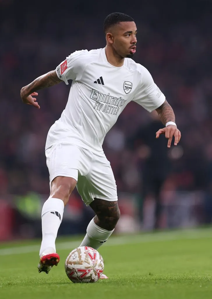 LONDON, ENGLAND – JANUARY 12: Gabriel Jesus of Arsenl during the Emirates FA Cup Third Round match between Arsenal and Manchester United at Emirates Stadium on January 12, 2025 in London, England. (Photo by Julian Finney/Getty Images)