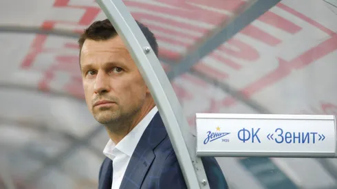 SAINT PETERSBURG, RUSSIA – MAY 12: FC Zenit Saint Petersburg head coach Sergei Semak looks on during the Russian Premier League match between FC Zenit Saint Petersburg and PFC CSKA Moscow on May 12, 2019 in Saint Petersburg, Russia. (Photo by Epsilon/Getty Images)