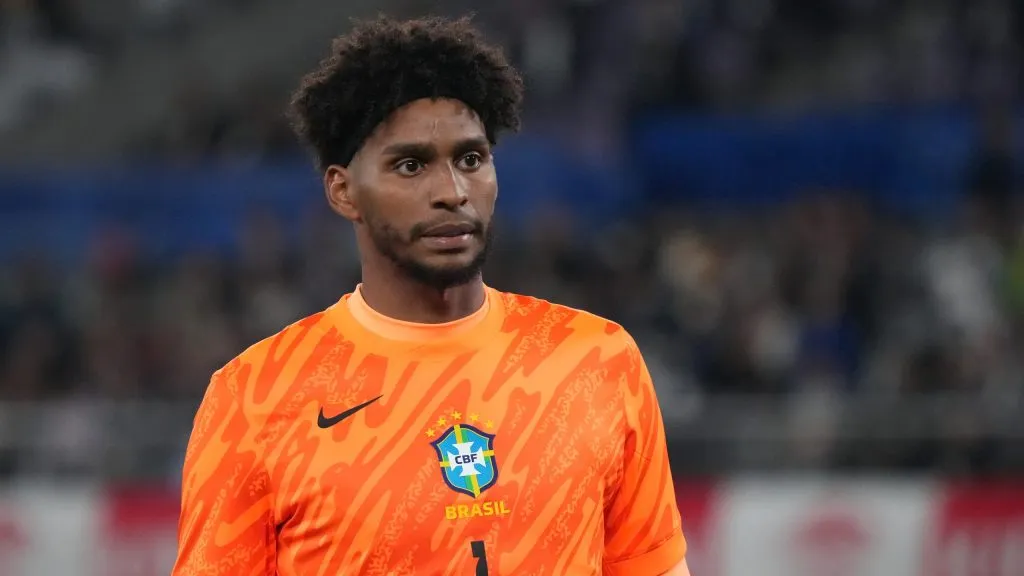 Hugo Souza durante o amistoso Brasil x Japão. Foto; Getty Images
