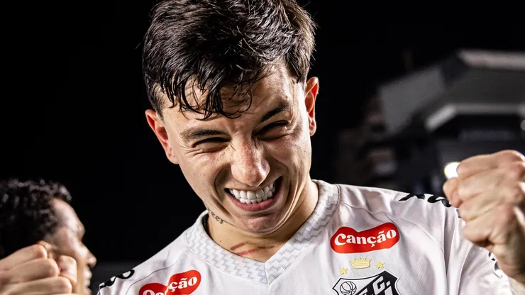 Barreal comemorando vitória do Peixe no clássico. Foto: Raul Baretta/ Santos FC
