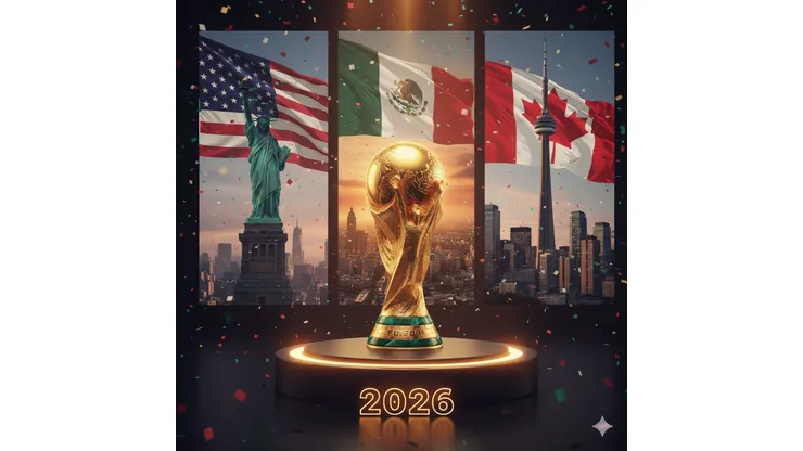A Copa do Mundo da FIFA de 2026 será a primeira disputada em três países: Estados Unidos, Canadá e México. FOTO: Gerada por IA