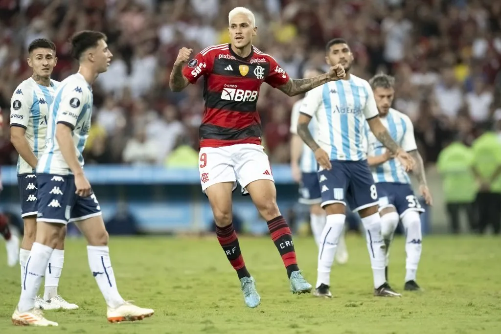 RJ – RIO DE JANEIRO – 08/06/2023 – LIBERTADORES 2023, FLAMENGO X RACING – Pedro jogador do Flamengo comemora gol durante partida contra o Racing no estadio Maracana pelo campeonato Libertadores 2023. Foto: Jorge Rodrigues/AGIF