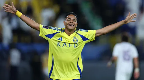 RIYADH, SAUDI ARABIA - NOVEMBER 05: Wesley of Al-Nassr celebrates scoring their fourth goal during the AFC Champions League Elite match between Al-Nassr FC and Al Ain FC at Al-Awaal Park on November 05, 2024 in Riyadh, Saudi Arabia. (Photo by Abdullah Ahmed/Getty Images)
