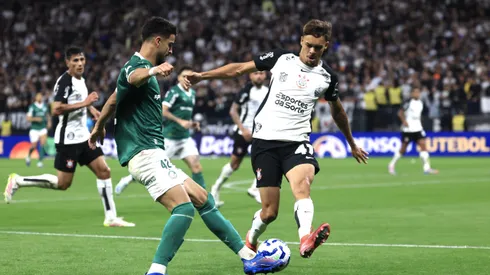 Flaco Lopez jogador do Palmeiras durante partida contra o Corinthians no estadio Arena Corinthians pelo campeonato Brasileiro A 2025. Foto: Marcello Zambrana/AGIF