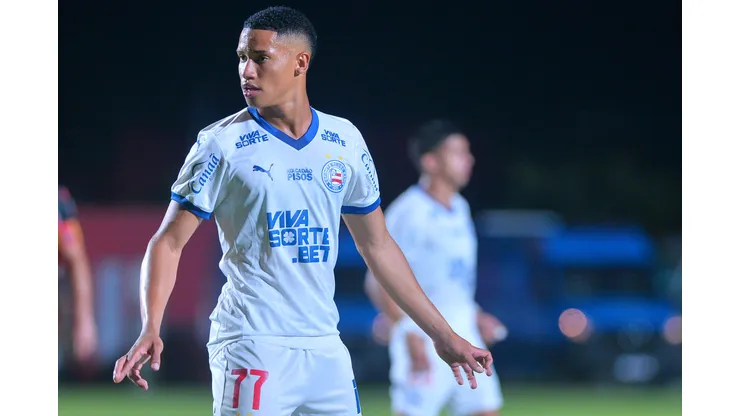 Tiago, jogador do Bahia durante partida contra o Vitoria no estadio Barradao pelo campeonato Brasileiro A 2025. Foto: Walmir Cirne/AGIF