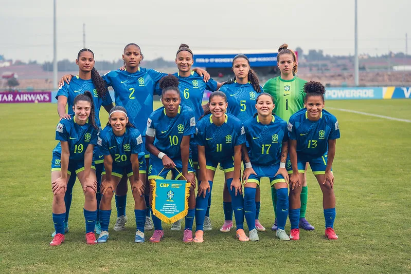 Jogadoras do titulares do Brasil nas oitavas de final contra a China – Foto: Fabio Souza/CBF