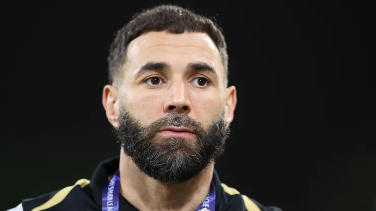 Karim Benzema of Al Ittihad looks on prior the Saudi Pro League match between Al Raed an Al Ittihad at King Abduallah bin Abduaziz Sport City on May 15, 2025 in Buraydah, Saudi Arabia.