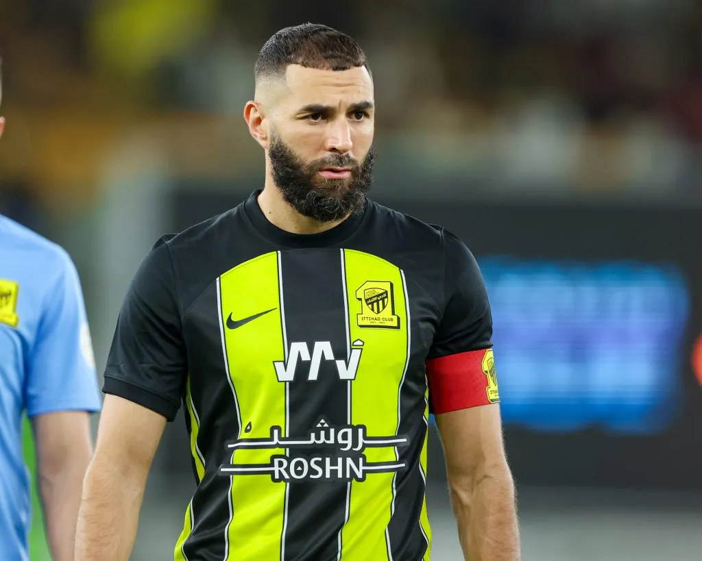 JEDDAH, SAUDI ARABIA – NOVEMBER 10: Karim Benzema of Al Ittihad looks prior the Saudi Pro League match between Al-Ittihad and Abha Club at Prince Abdullah Al Faisal Stadium on November 10, 2023 in Jeddah, Saudi Arabia. (Photo by Yasser Bakhsh/Getty Images)