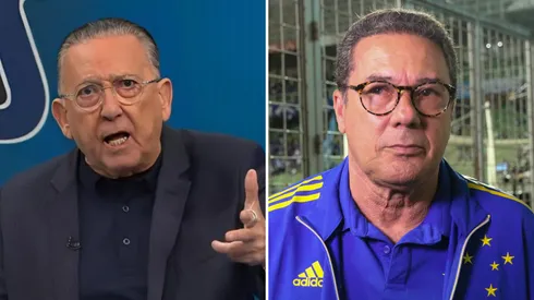 Galvão Bueno e Vanderlei Luxemburgo. Fotos: Fernando Moreno/AGIF e Reprodução/Band