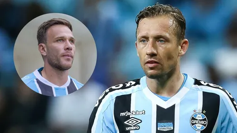 Montagem com Lucas Leiva e Arthur, do Grêmio. Fotos: Pedro H. Tesch e Liamara Polli/AGIF