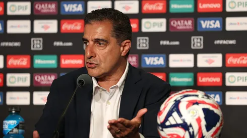 PASADENA, CALIFORNIA - JUNE 18: Botafogo head coach Renato Paiva faces the media during the Press Conference ahead of their FIFA Club World Cup 2025 match against Paris Saint Germain at Rose Bowl Stadium on June 18, 2025 in Pasadena, California. (Photo by Stu Forster/Getty Images)