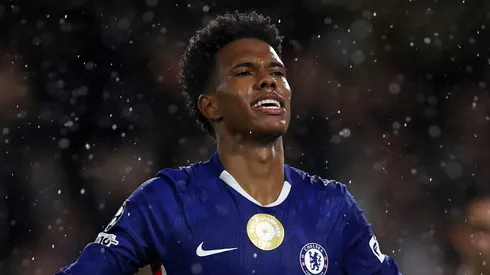 Estêvão comemora gol pelo Chelsea na Liga dos Campeões. Foto: Justin Setterfield/Getty Images