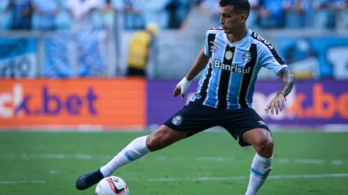Franco Cristaldo jogador do Gremio durante partida contra o Avenida no estadio Arena do Gremio pelo campeonato Gaucho 2023.