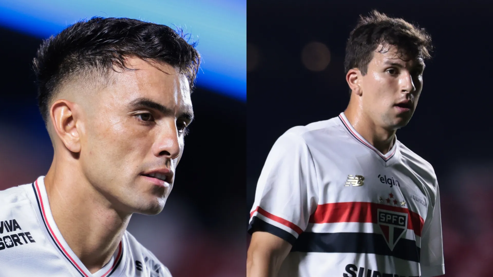 Enzo Díaz, lateral, e Gonalo Tápia, atacante do São Paulo (Imagem; Marcello Zambrana/AGIF)