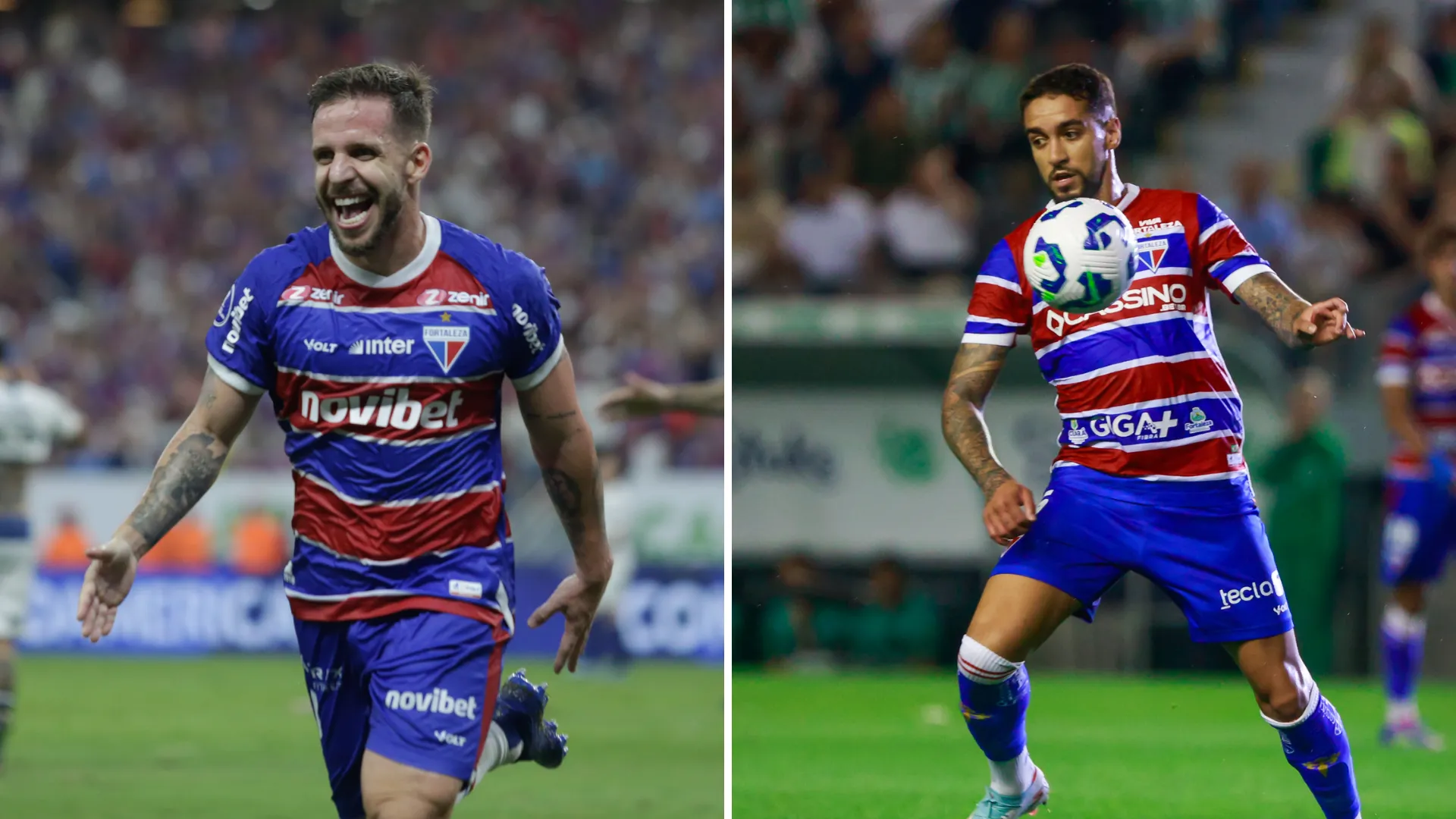 Fotos: Lucas Emanuel/AGIF e Luiz Erbes/AGIF – Lucas Sasha e Matheus Pereira, jogadores do Fortaleza.