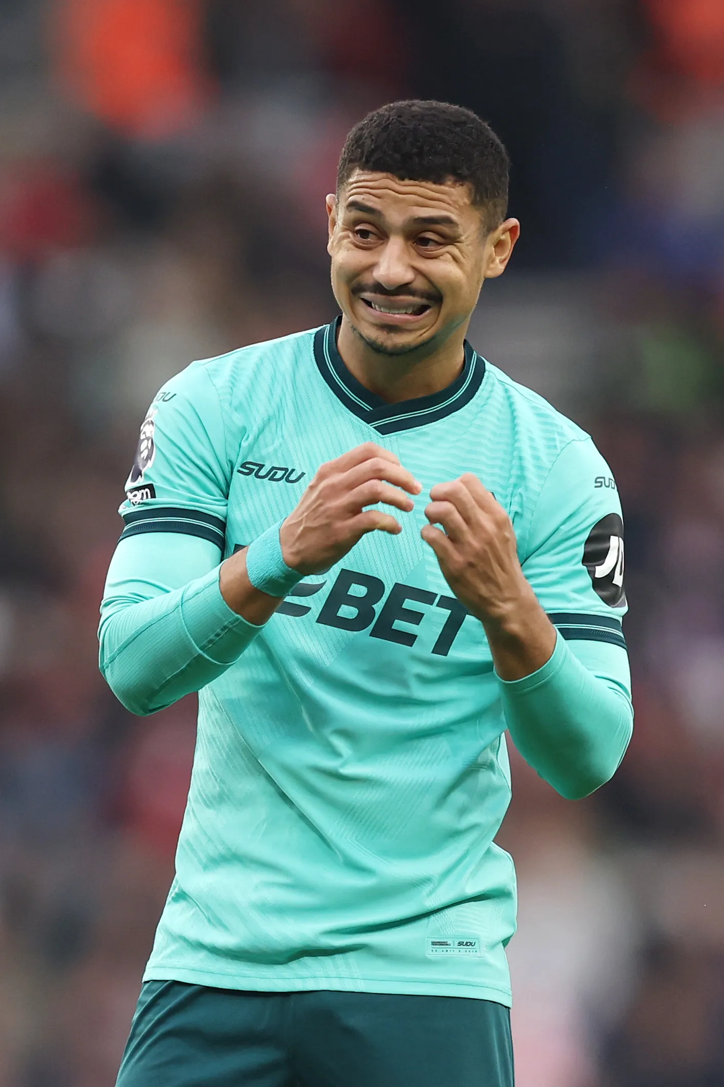 SUNDERLAND, ENGLAND – OCTOBER 18: Andre of Wolverhampton Wanderers reacts during the Premier League match between Sunderland and Wolverhampton Wanderers at Stadium of Light on October 18, 2025 in Sunderland, England. (Photo by George Wood/Getty Images)