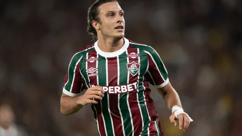 Canobbio jogador do Fluminense comemora seu gol durante partida contra o Sao Paulo no estadio Maracana pelo campeonato Brasileiro A 2025. Foto: Jorge Rodrigues/AGIF