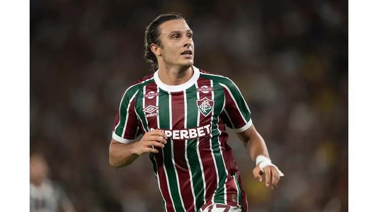 Canobbio jogador do Fluminense comemora seu gol durante partida contra o Sao Paulo no estadio Maracana pelo campeonato Brasileiro A 2025. Foto: Jorge Rodrigues/AGIF