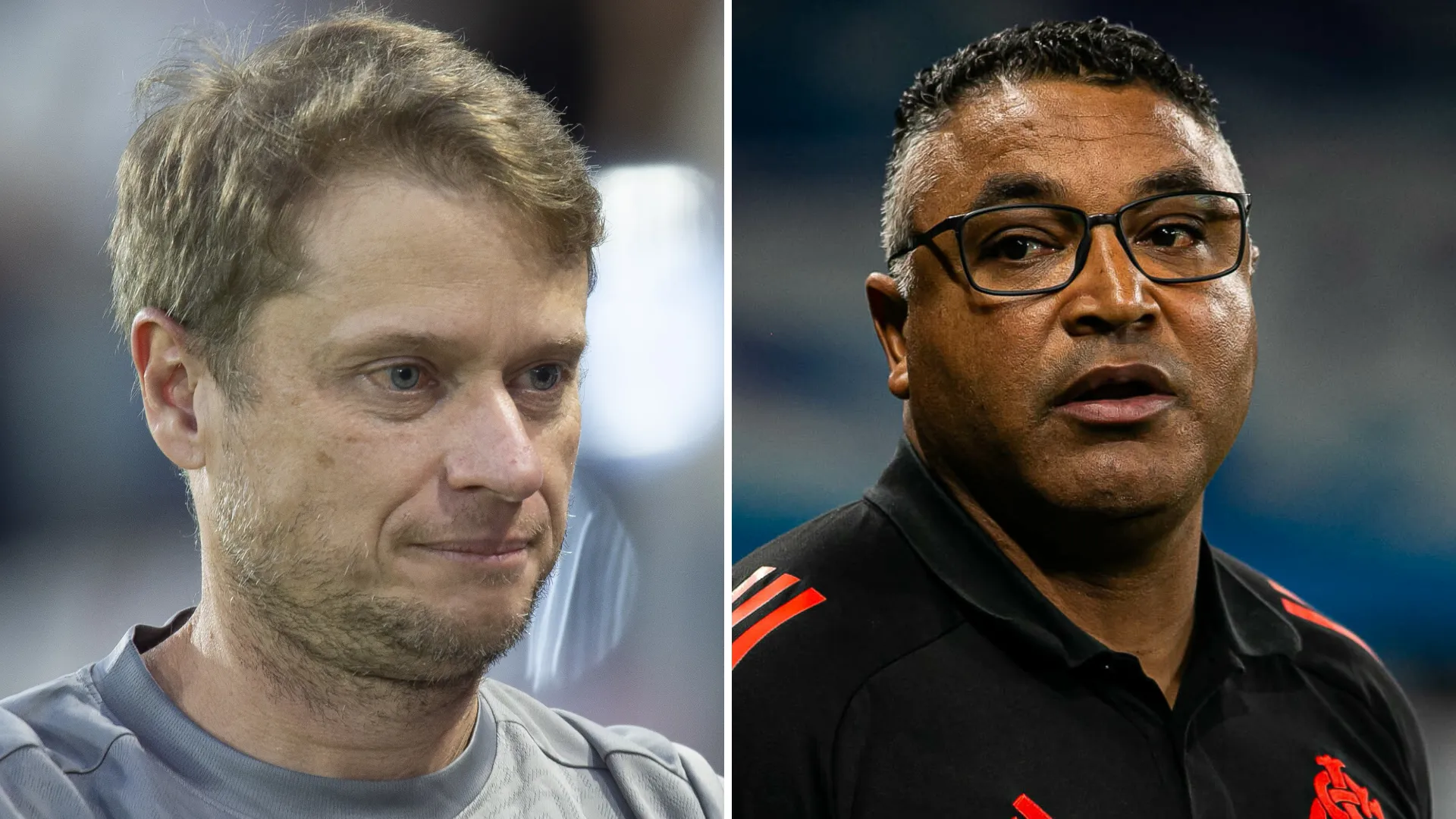 Foto 1: Anderson Romão/AGIF e Foto 2: Fernando Moreno/AGIF – Seabra e Roger Machado entram na mira do Coritiba para 2026.