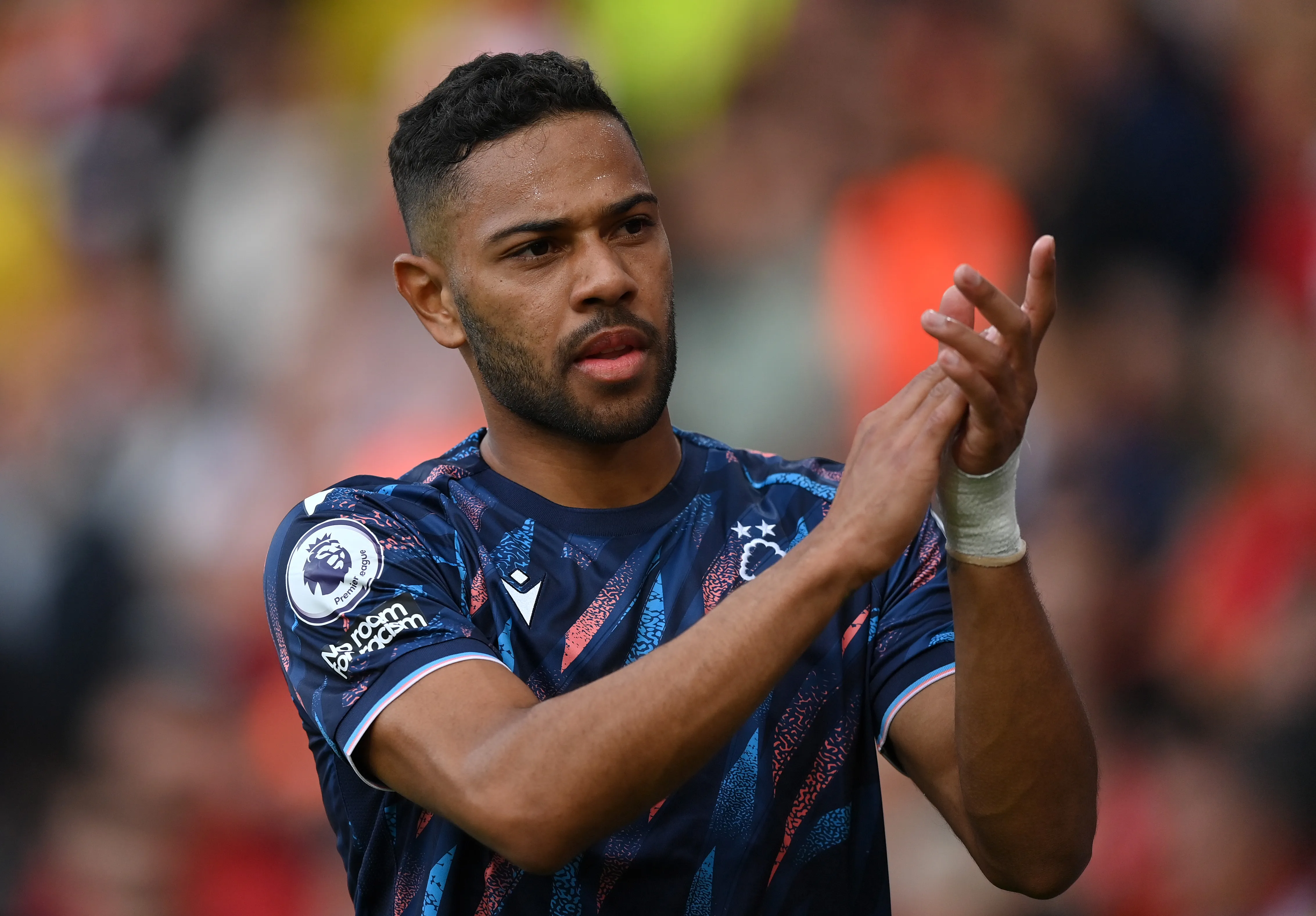 LONDON, ENGLAND – OCTOBER 30: Renan Lodi of Nottingham Forest during the Premier League match between Arsenal FC and Nottingham Forest at Emirates Stadium on October 30, 2022 in London, England. (Photo by Justin Setterfield/Getty Images)