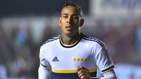 Sebastian Villa of Boca Juniors reacts during a match between Arsenal and Boca Juniors as part of Liga Profesional 2023 at Julio Humberto Grondona Stadium on June 01, 2023 in Sarandi, Argentina.