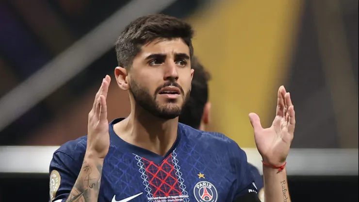 ATLANTA, GEORGIA - JULY 05: Lucas Beraldo #4 of Paris Saint-Germain reacts during the FIFA Club World Cup 2025 quarter final match between Paris Saint-Germain and FC Bayern München at Mercedes-Benz Stadium on July 05, 2025 in Atlanta, Georgia. (Photo by Alex Grimm/Getty Images)