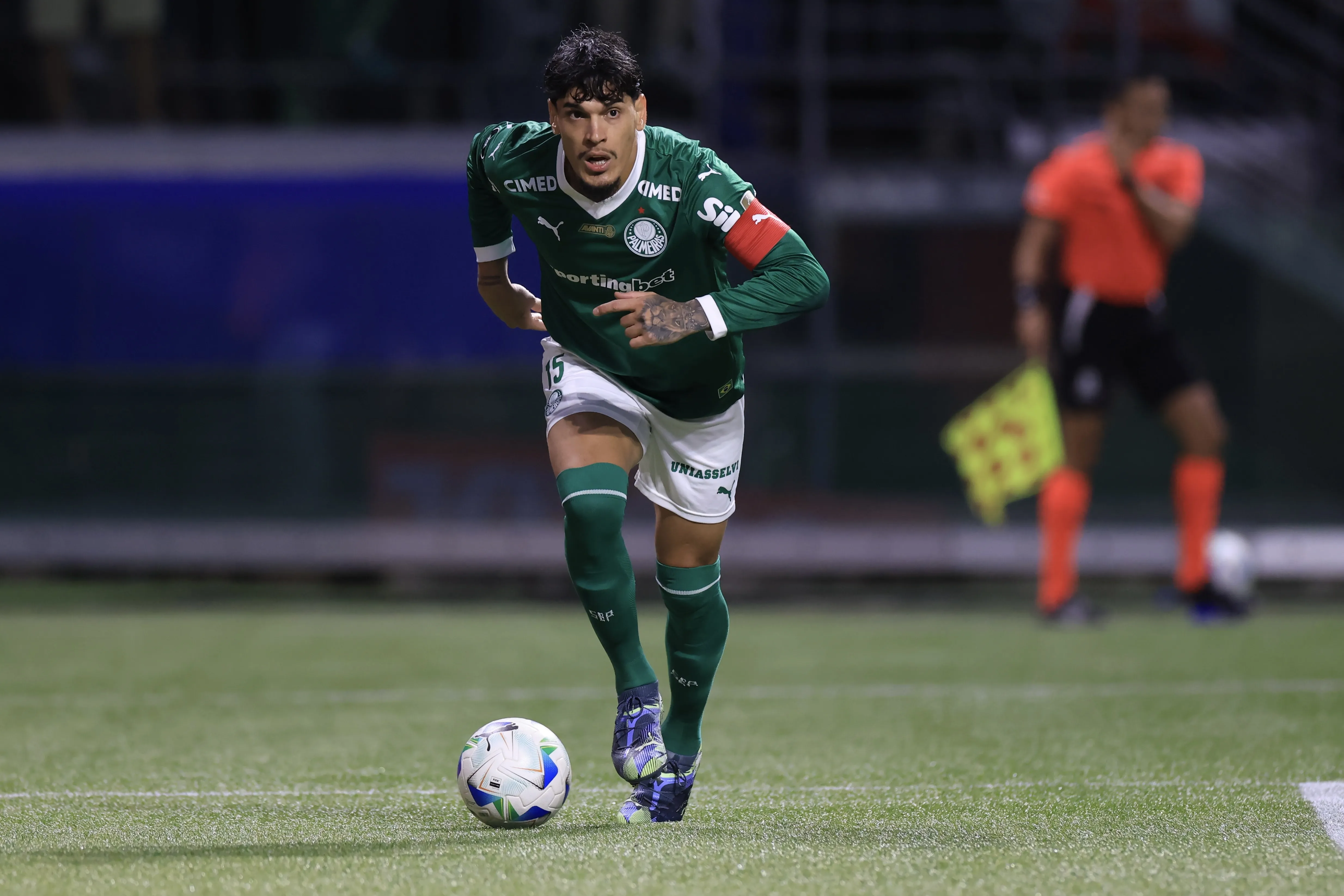 Gustavo Gomez jogador do Palmeiras durante partida contra o LDU no estadio Arena Allianz Parque pelo campeonato Copa Libertadores 2025. Foto: Marcello Zambrana/AGIF
