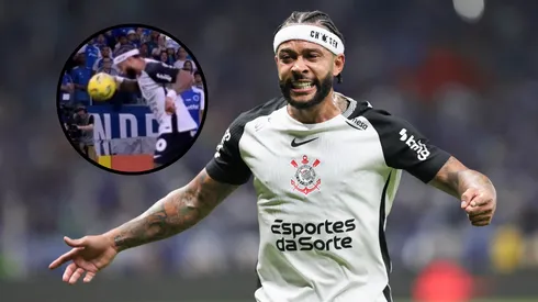 Memphis Depay em Cruzeiro x Corinthians. Fotos: Gilson Lobo/AGIF e Reprodução Instagram