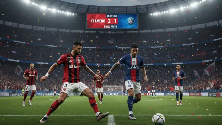 Flamengo e PSG disputam a grande final do Intercontinental. Foto: Gerada por IA