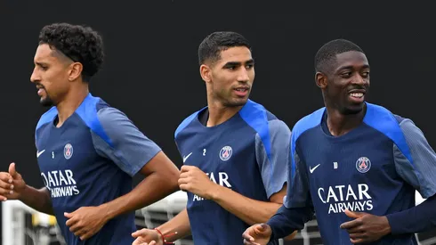 Marquinhos, Dembélé e Hakimi em treinamento do Paris Saint-Germain. (Photo by David Ramos/Getty Images)
