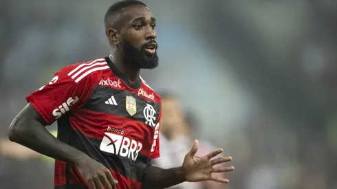 Gerson jogador do Flamengo durante partida contra o Fluminense no estadio Maracana pelo campeonato Copa do Brasil 2023.