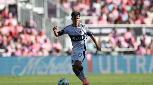 Andrés Cubas #20 of the Vancouver Whitecaps FC controls the ball during the Audi 2025 MLS Cup Final match between Inter Miami CF and Vancouver Whitecaps FC at Chase Stadium on December 06, 2025 in Fort Lauderdale, Florida. (Photo by Elsa/Getty Images)