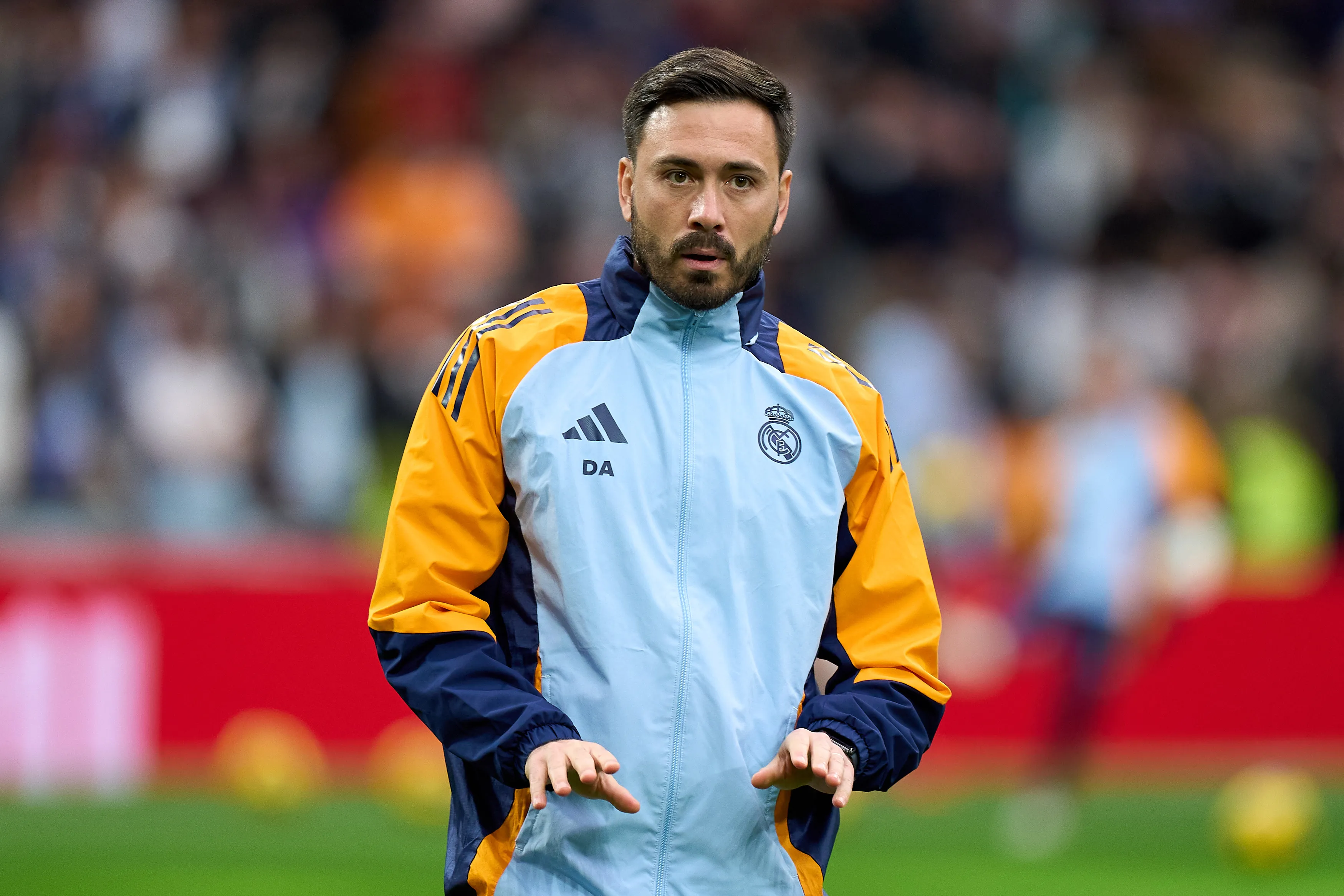 MADRID, SPAIN – MARCH 09: Assistant coach Davide Ancelotti of Real Madrid looks on prior to the LaLiga match between Real Madrid CF and Rayo Vallecano at Estadio Santiago Bernabeu on March 09, 2025 in Madrid, Spain. (Photo by Angel Martinez/Getty Images)