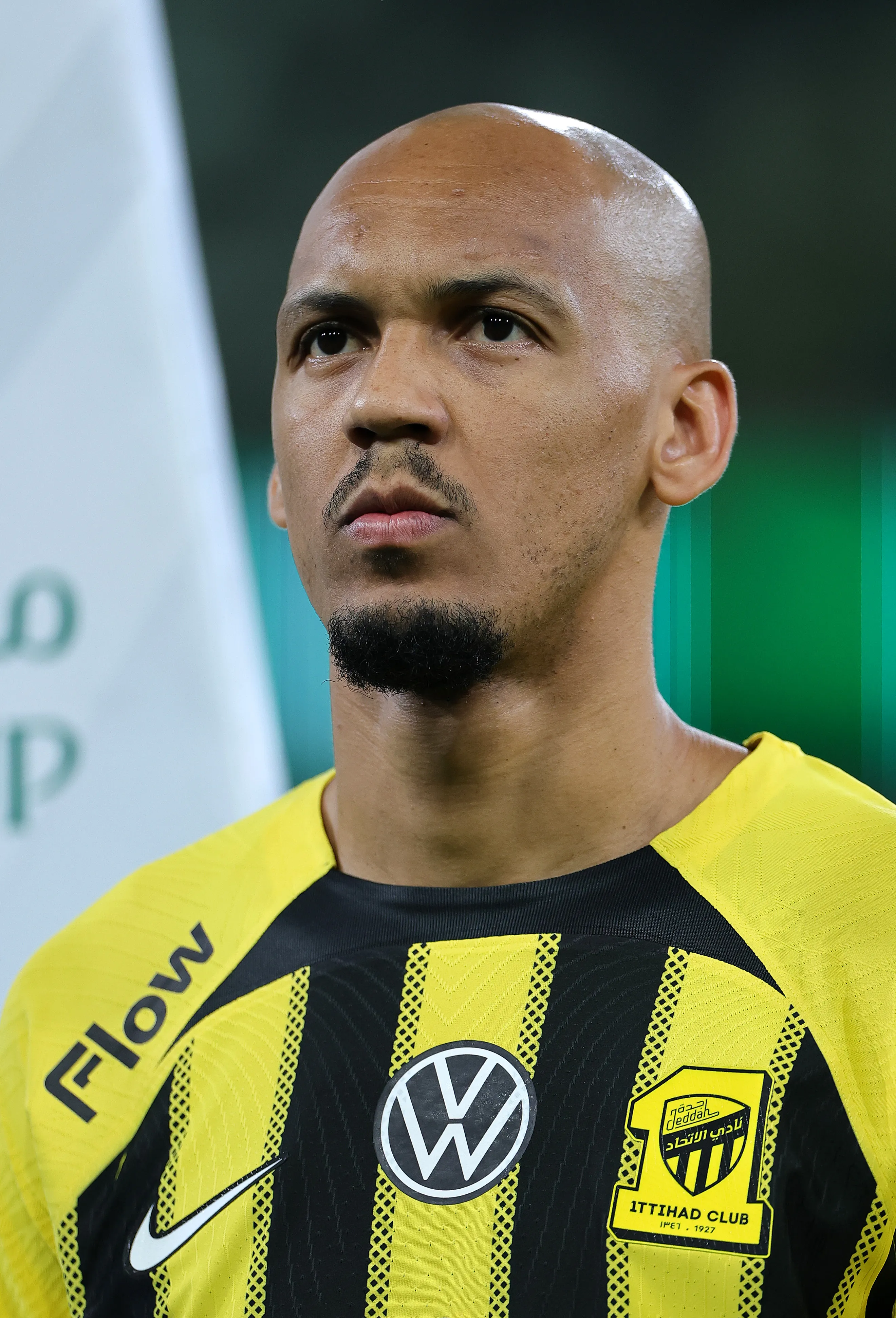 JEDDAH, SAUDI ARABIA – APRIL 05: Fabinho of Al-Ittihad lines up prior to the Saudi Pro League match between Al Ahli SFC and Al Ittihad at Alimna Stadium on April 05, 2025 in Jeddah, Saudi Arabia.  (Photo by Abdullah Ahmed/Getty Images)