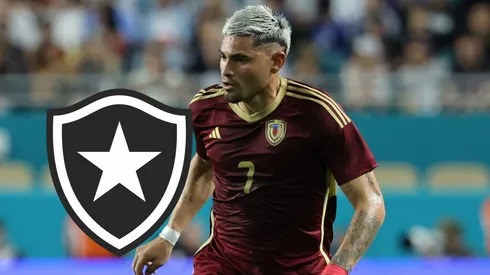 Gleiker Mendoza, da Venezuela, domina a bola durante o amistoso internacional entre Argentina e Venezuela no Hard Rock Stadium em 10 de outubro de 2025, em Miami Gardens, Flórida. (Foto de Leonardo Fernandez/Getty Images)