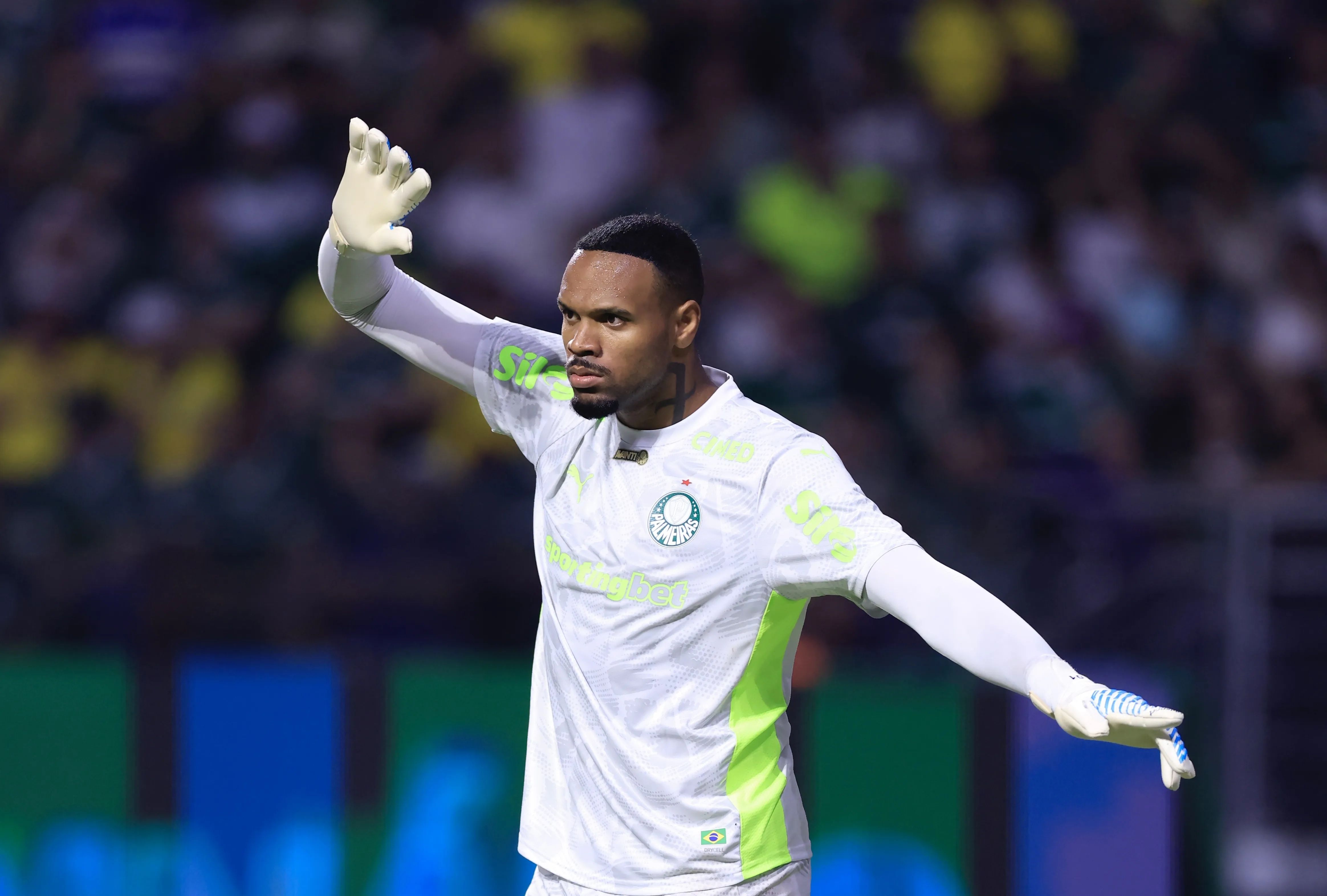 Carlos Miguel goleiro do Palmeiras durante partida contra o Fluminense no estadio Arena Allianz Parque pelo campeonato Brasileiro A 2025. Foto: Marcello Zambrana/AGIF