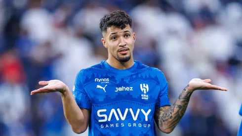 Marcos Leonardo of team Al-Hilal FC celebrates scoring their fourth goal during the King's Cup game between Al Hilal and Al Fateh at Kingdom Arena on November 29, 2025 in Riyadh, Saudi Arabia. (Photo by Abdullah Ahmed/Getty Images)