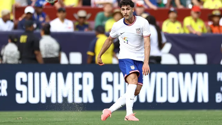 Johnny Cardoso #15 of United States passes the ball against Colombia at Commanders Field on June 08, 2024 in Landover, Maryland.