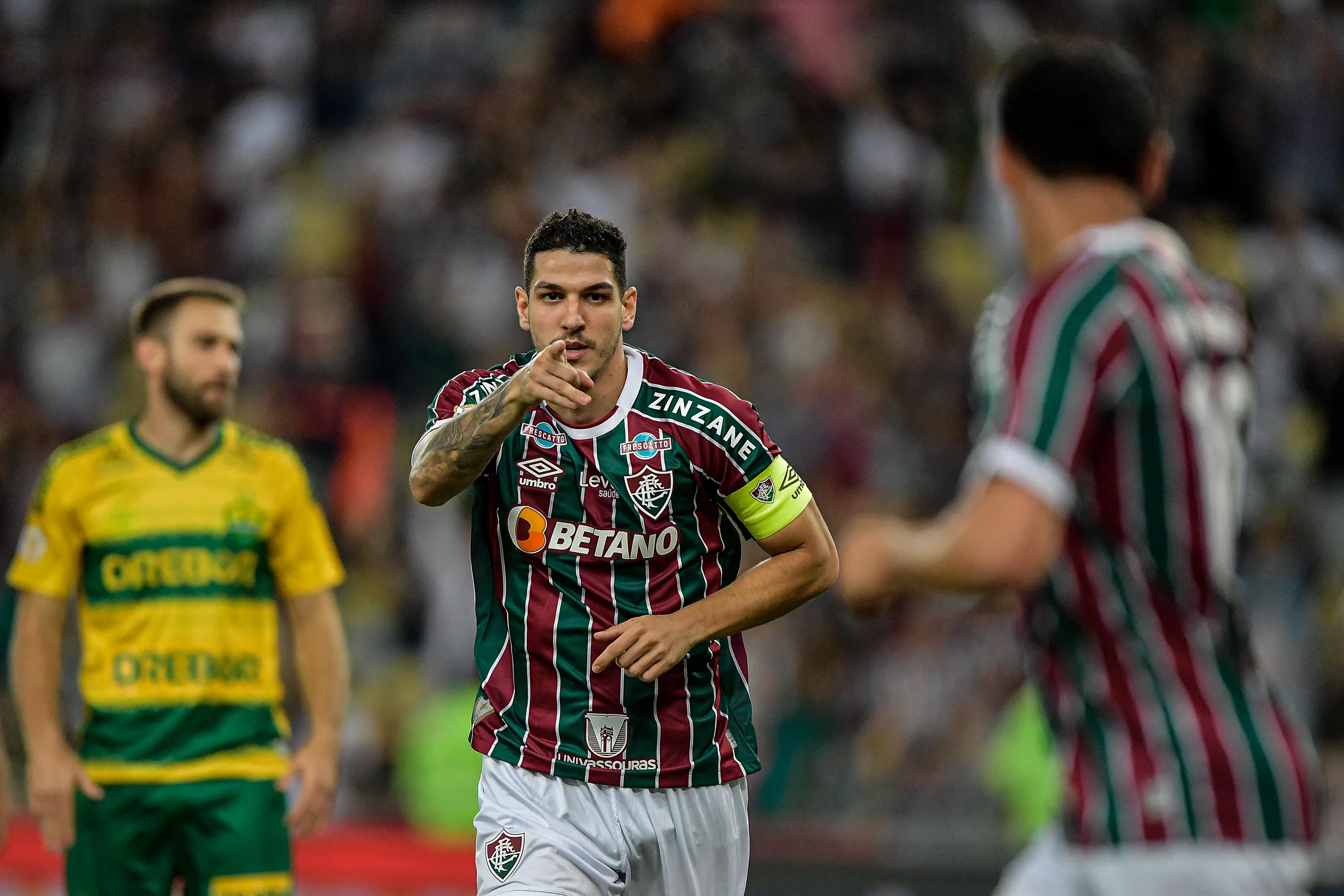 Nino ex-jogador do Fluminense comemora seu gol durante partida contra o Cuiaba no estadio Maracana pelo campeonato BRASILEIRO A 2023. Foto: Thiago Ribeiro/AGIF