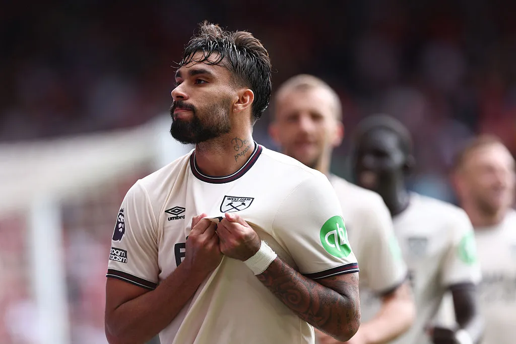 NOTTINGHAM, ENGLAND – AUGUST 31: Lucas Paqueta of West Ham United celebrates scoring his team’s second goal from the penalty spot during the Premier League match between Nottingham Forest and West Ham United at City Ground on August 31, 2025 in Nottingham, England. (Photo by Dan Istitene/Getty Images)