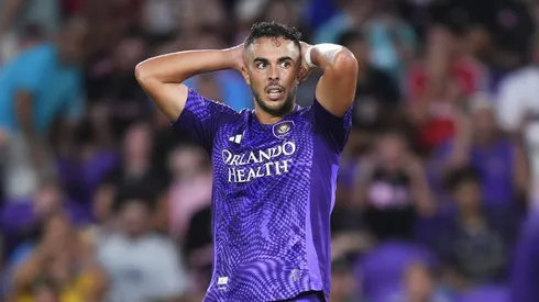 Martin Ojeda #10 of Orlando City reacts after a missed chance during the MLS match between Orlando City and Inter Miami CF at Inter&Co Stadium on August 10, 2025 in Orlando, Florida. (Photo by Rich Storry/Getty Images)