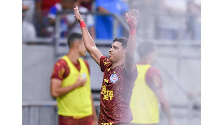 Erick Pulga jogador do Bahia comemora seu gol durante partida contra o Vasco no estadio Arena Fonte Nova pelo campeonato Brasileiro A 2025. Foto: Jhony Pinho/AGIF