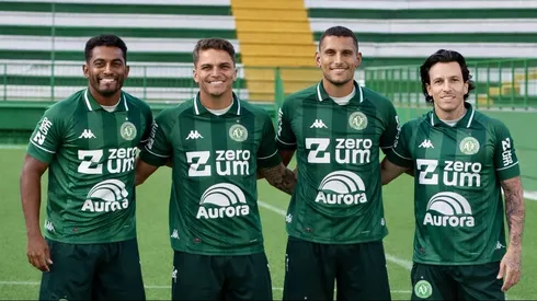 Chapecoense apresentou os jogadores Marcos Vinícius, João Vitor, Higor Meritão e Jean Carlos. Foto: Juliana Paulino/AFC