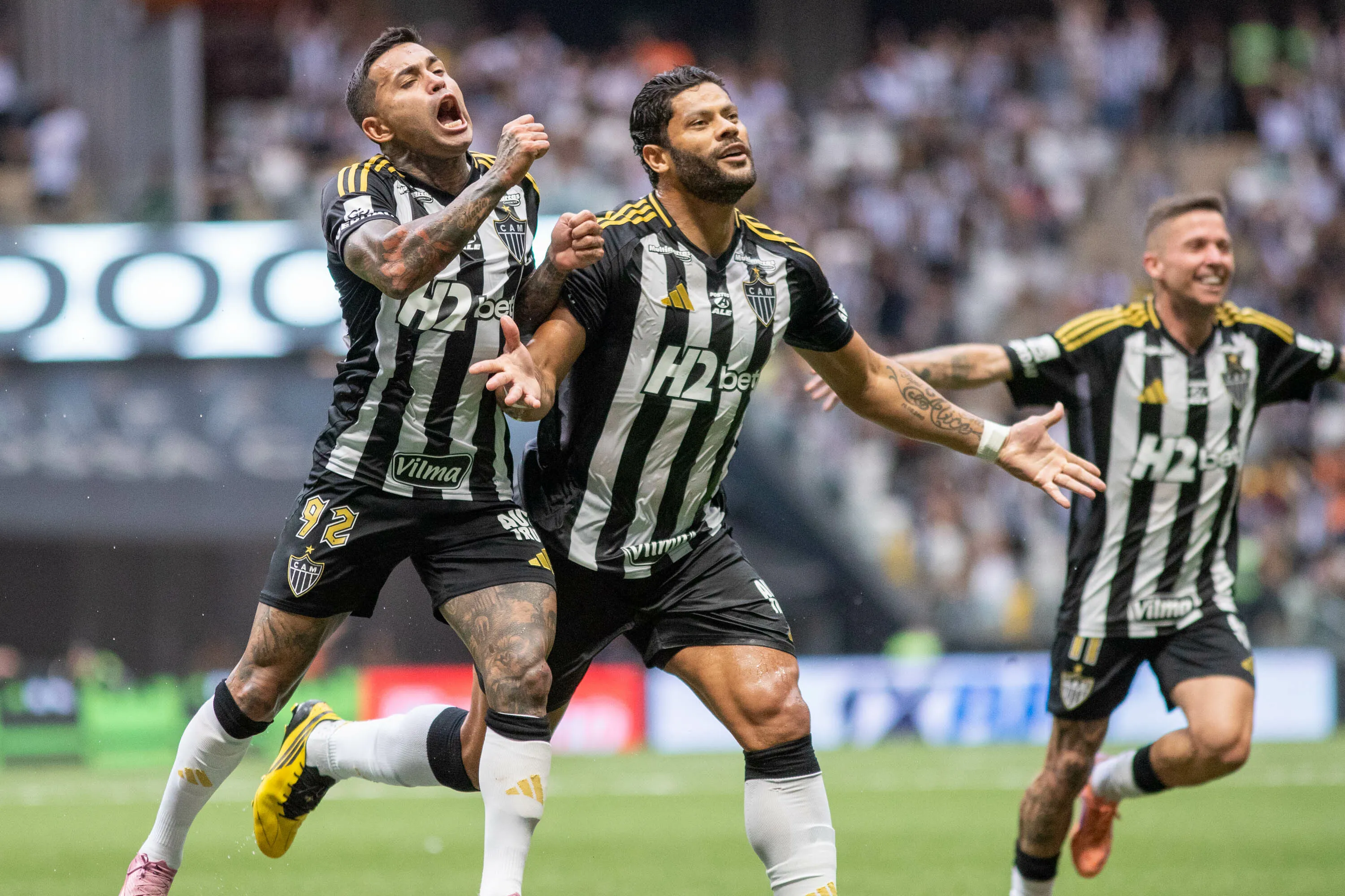 Hulk jogador do Atletico-MG comemora seu gol durante partida contra o Vasco no estadio Arena MRV pelo campeonato Brasileiro A 2025. Foto: Fernando Moreno/AGIF