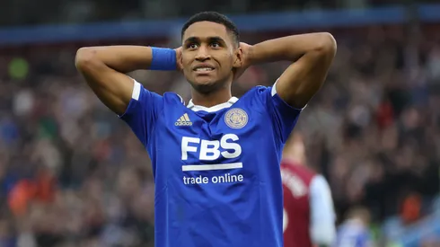 Tete of Leicester City reacts during the Premier League match between Aston Villa and Leicester City at Villa Park on February 04, 2023 in Birmingham, England.