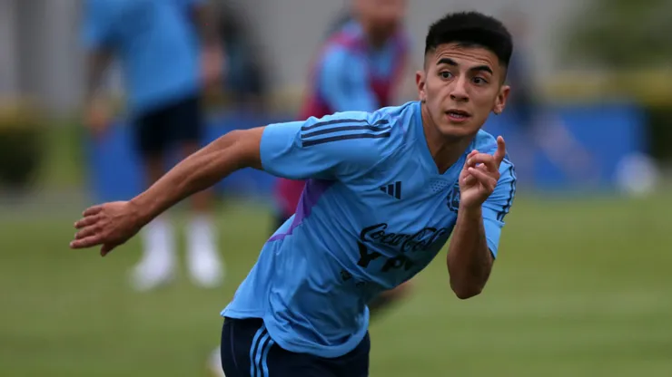 Thiago Almada of Argentina in action during a training session at Julio H. Grondona Training Camp on March 22, 2023 in Ezeiza, Argentina.