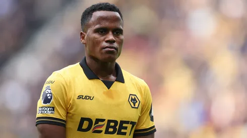 Jhon Arias of Wolverhampton Wanderers in action during the Premier League match between Wolverhampton Wanderers and Brighton & Hove Albion at Molineux on October 05, 2025 in Wolverhampton, England.