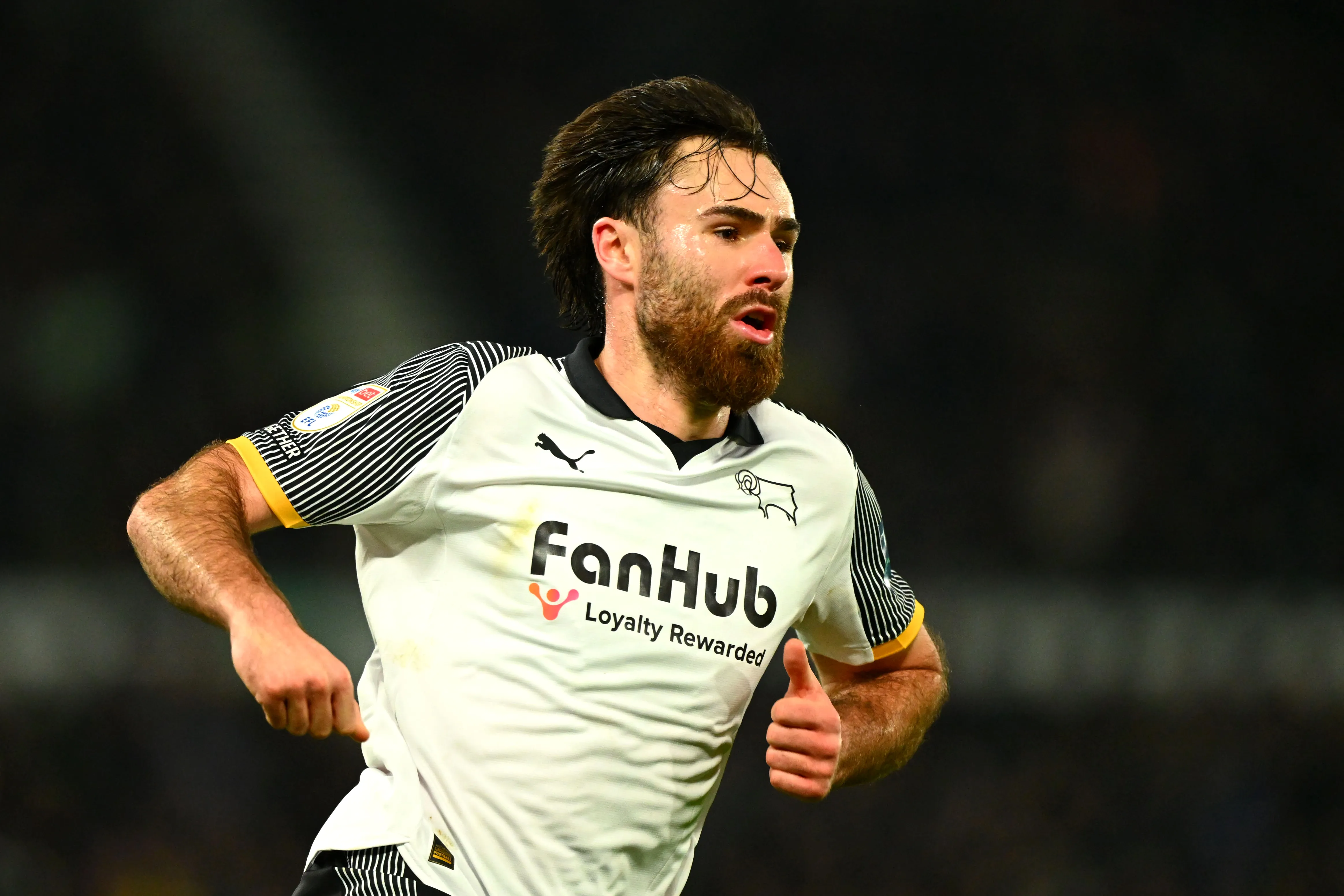 Ben Brereton Diaz of Derby County in action during the Sky Bet Championship match between Derby County and Portsmouth at Pride Park on December 20, 2025 in Derby, England. (Photo by Mark Sutton/Getty Images)