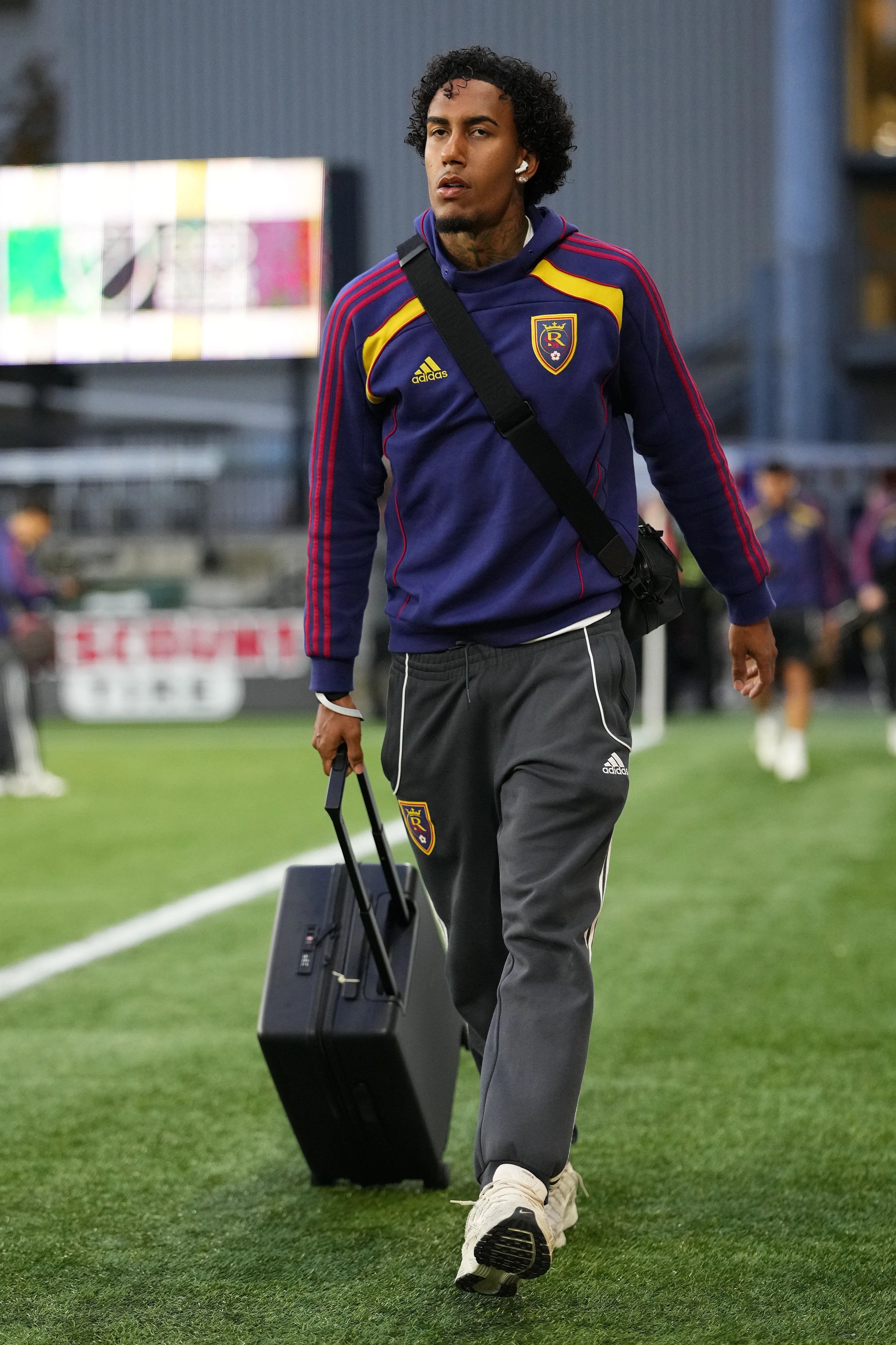 PORTLAND, OREGON – OCTOBER 22: Rwan Cruz #12 of Real Salt Lake arrives prior to an MLS Western Conference Wild Card match between Portland Timbers and Real Salt Lake at Providence Park on October 22, 2025 in Portland, Oregon. (Photo by Soobum Im/Getty Images)